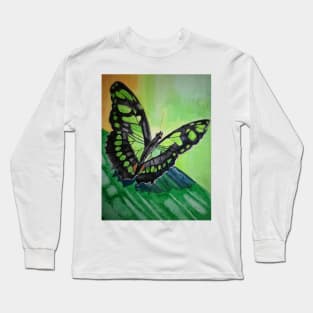 Green and black butterfly watercolour painting Long Sleeve T-Shirt